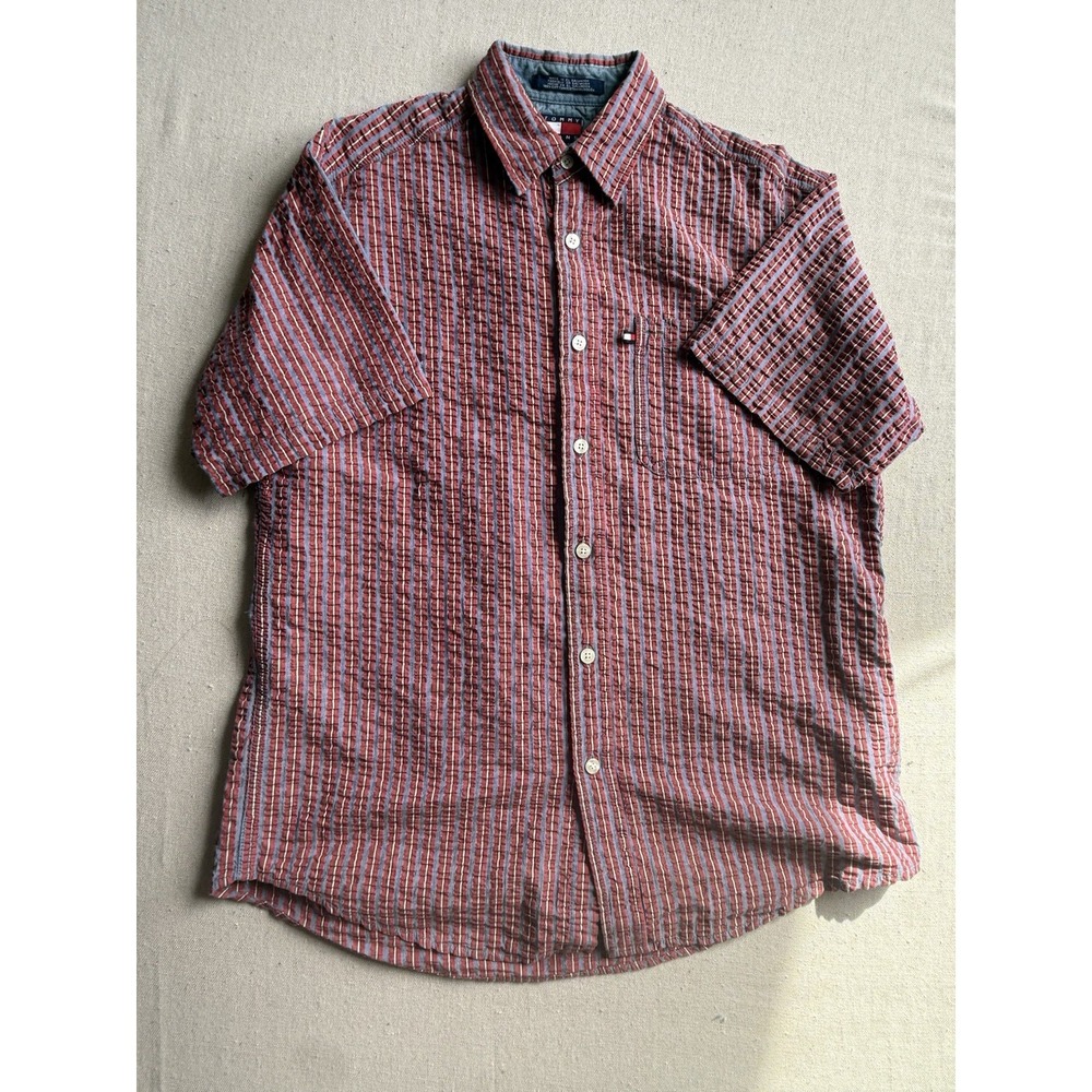 tommy hilfiger Tommy Jeans Button Down 100% Cotton Short Mens Medium Striped